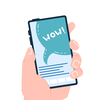 Hand mit Handy und Landingpage Template