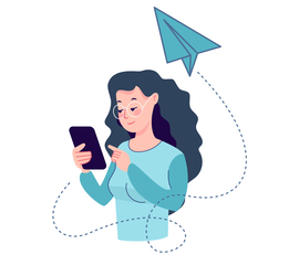 Frau mit Handy und E-Mail Symbol